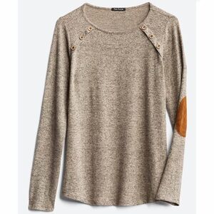 EUC PINK CLOVER Luna Elbow Patch Button Detail Brushed Knit Top - Medium